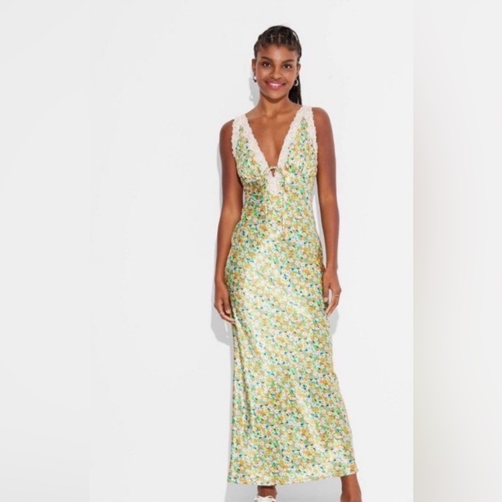 Wild Fable Multicolor Floral Lace-Trim Midi Dress